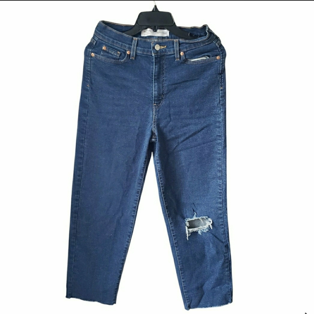 LEVI Blue Distressed Ankle Jeans High Rise Straight | Women 28 / 7